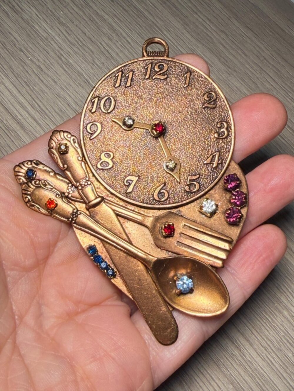 Steampunk Style Clock Silverware Vintage Brooch Handmade 3.5” - Picture 3 of 5